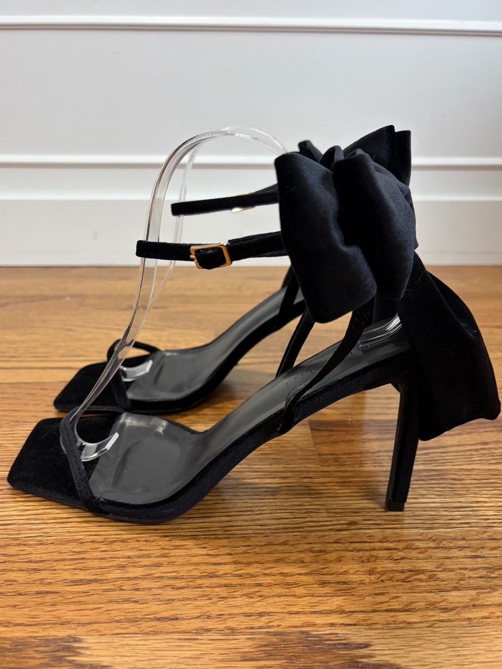 Billini Black Velvet Bow Ankle Strap Heels - Picture 9 of 10